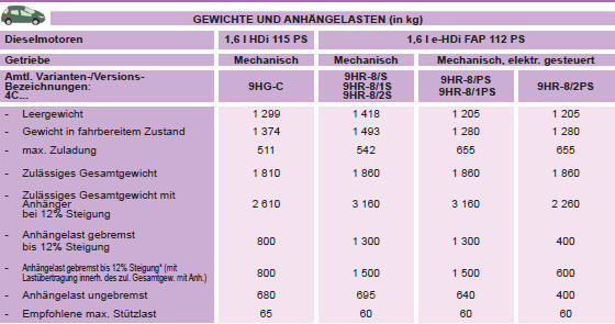 * Die gebremste Anhängelast kann unter Einhaltung des zulässigen