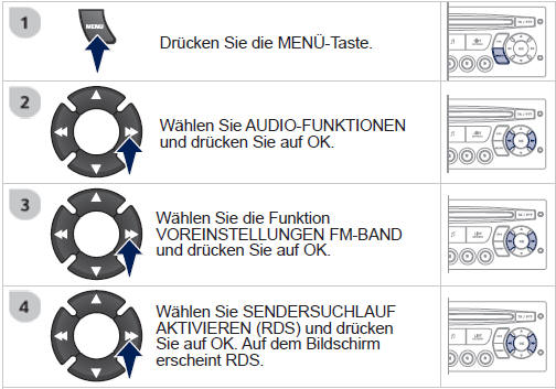 Im Modus Radio drücken Sie direkt auf OK, um den Modus RDS