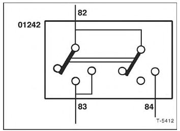 Wird am Schalter die erste Stufe gedrückt, fließt der Strom von der Klemme 82